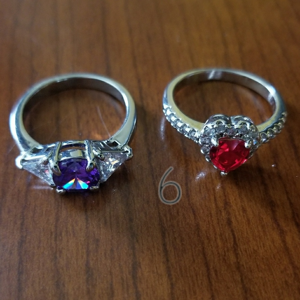 2- Size 6 Faux Rings Ruby - Amethyst